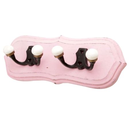 Pink Black Double Loop Ceramic Iron Wooden Hooks
